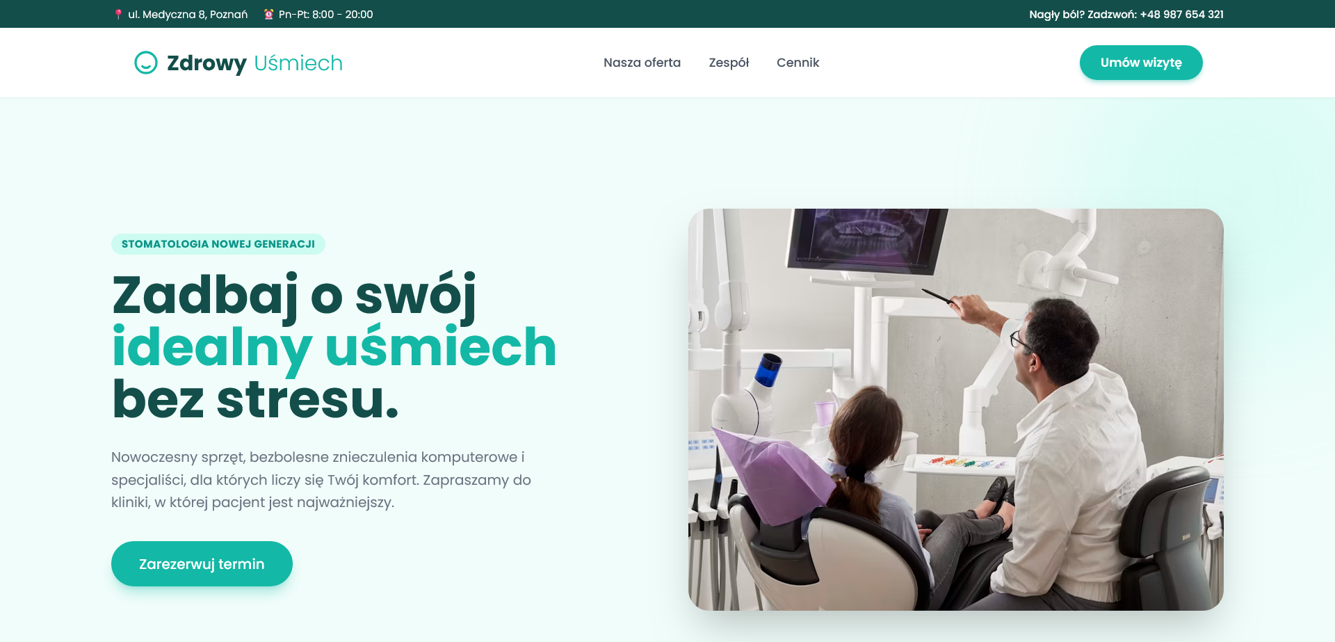 Podgląd strony kliniki stomatologicznej Zdrowy Uśmiech